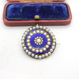 Early Victorian Sterling Silver, Enamel & Seed Pearl Floral Brooch c1840 Antique