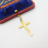 Fern Leaf Pattern 9ct Yellow Gold Cross Pendant Antique Victorian c1890