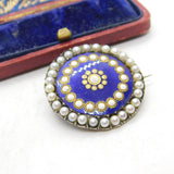 Early Victorian Sterling Silver, Enamel & Seed Pearl Floral Brooch c1840 Antique