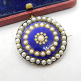 Early Victorian Sterling Silver, Enamel & Seed Pearl Floral Brooch c1840 Antique