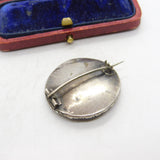 Early Victorian Sterling Silver, Enamel & Seed Pearl Floral Brooch c1840 Antique