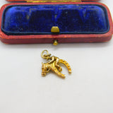 9ct Gold Racing Jockey Riding Lucky Horse Shoe English Charm Pendant Vintage