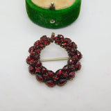 Austrian 8ct Gold Bohemian Garnet Set Floral Wreath Brooch Antique c1960