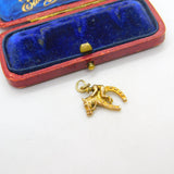 9ct Gold Racing Jockey Riding Lucky Horse Shoe English Charm Pendant Vintage