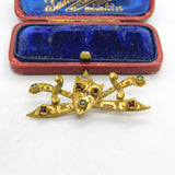 Victorian Pinchbeck, Turquoise & Garnet Set Cross Sword Brooch c1880