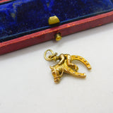9ct Gold Racing Jockey Riding Lucky Horse Shoe English Charm Pendant Vintage
