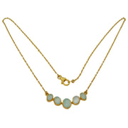 Gold on Sterling Silver Cabochon Cut Sea Glass Five-Stone Necklace Vintage c1970