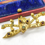 Victorian Pinchbeck, Turquoise & Garnet Set Cross Sword Brooch c1880
