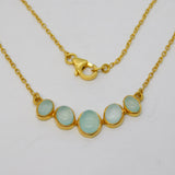 Gold on Sterling Silver Cabochon Cut Sea Glass Five-Stone Necklace Vintage c1970