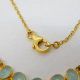 Gold on Sterling Silver Cabochon Cut Sea Glass Five-Stone Necklace Vintage c1970