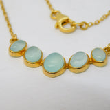Gold on Sterling Silver Cabochon Cut Sea Glass Five-Stone Necklace Vintage c1970