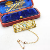 Victorian 10ct Yellow Gold, Seed Pearl & Topaz Sweetheart Brooch c1880