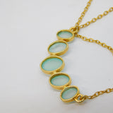 Gold on Sterling Silver Cabochon Cut Sea Glass Five-Stone Necklace Vintage c1970