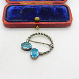 Victorian Sterling Silver Blue Zircon Dirk Rope Twist Brooch Antique c1880