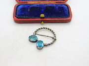 Victorian Sterling Silver Blue Zircon Dirk Rope Twist Brooch Antique c1880