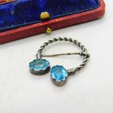 Victorian Sterling Silver Blue Zircon Dirk Rope Twist Brooch Antique c1880
