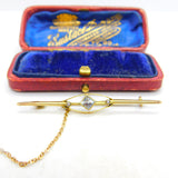 Edwardian 9ct Gold, Blue Topaz & Seed Pearl Sweetheart Brooch c1910 Antique
