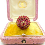 14ct Yellow Gold Ruby Set Pagoda Floral Cluster Ring Antique c1930 Art Deco