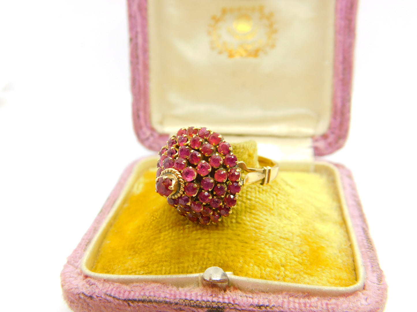 14ct Yellow Gold Ruby Set Pagoda Floral Cluster Ring Antique c1930 Art Deco