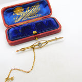 Edwardian 9ct Gold, Blue Topaz & Seed Pearl Sweetheart Brooch c1910 Antique