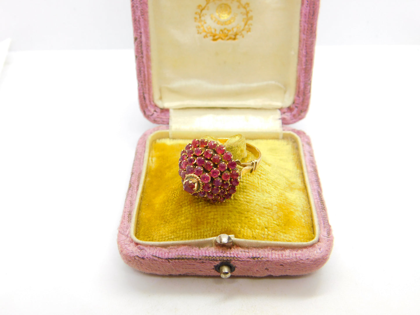 14ct Yellow Gold Ruby Set Pagoda Floral Cluster Ring Antique c1930 Art Deco