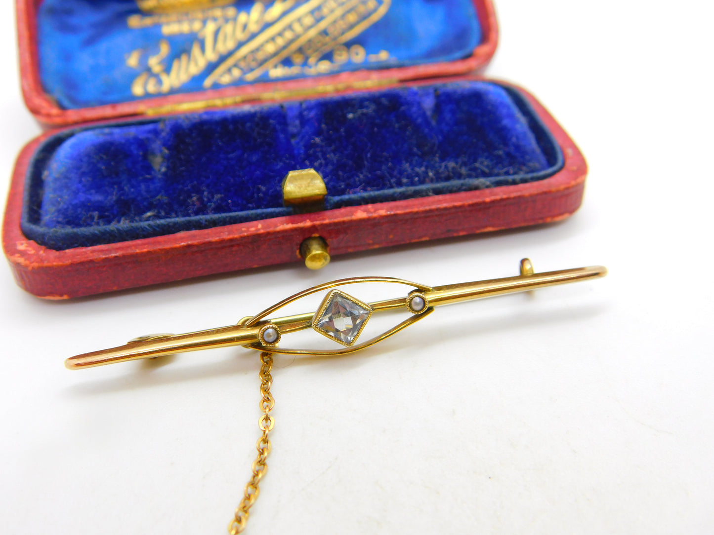 Edwardian 9ct Gold, Blue Topaz & Seed Pearl Sweetheart Brooch c1910 Antique