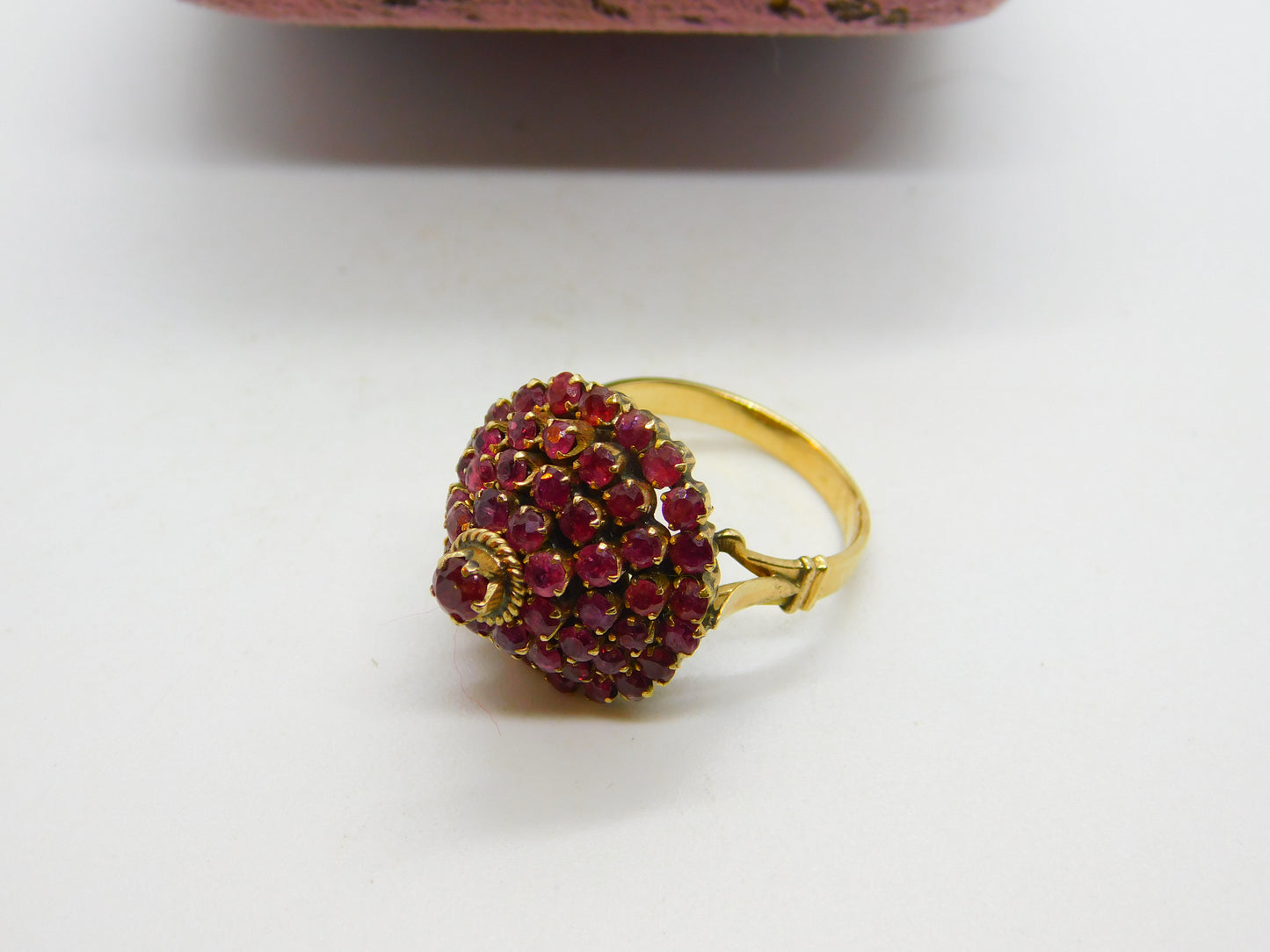 14ct Yellow Gold Ruby Set Pagoda Floral Cluster Ring Antique c1930 Art Deco