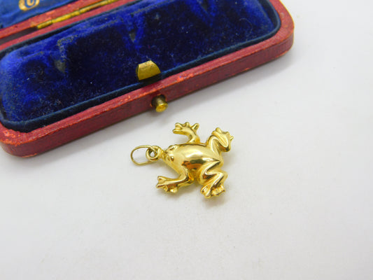 Frog or Toad Leaping 9ct Yellow Gold Charm or Pendant Vintage c1970