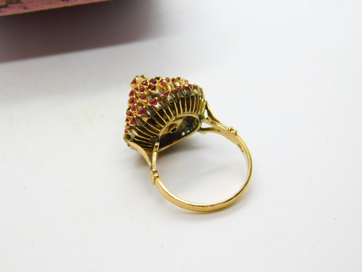 14ct Yellow Gold Ruby Set Pagoda Floral Cluster Ring Antique c1930 Art Deco