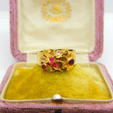 Victorian Indian 22ct Yellow Gold, Ruby & Diamond Floral Ring Antique c1900