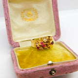 Victorian Indian 22ct Yellow Gold, Ruby & Diamond Floral Ring Antique c1900