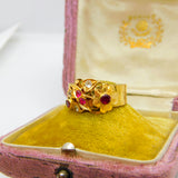 Victorian Indian 22ct Yellow Gold, Ruby & Diamond Floral Ring Antique c1900