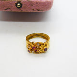 Victorian Indian 22ct Yellow Gold, Ruby & Diamond Floral Ring Antique c1900