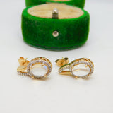 14ct Yellow Gold, Cabochon Moonstone & Diamond Stud Earrings Vintage c1980