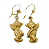 Pair of 9ct Yellow Gold Happy Teddy Bear Hook Earrings Vintage 2007 Sheffield