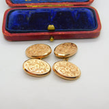 Edwardian 9ct Rose Gold Floral Pattern Gents Cufflinks 1902 Chester Antique