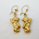 Pair of 9ct Yellow Gold Happy Teddy Bear Hook Earrings Vintage 2007 Sheffield