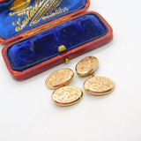 Edwardian 9ct Rose Gold Floral Pattern Gents Cufflinks 1902 Chester Antique