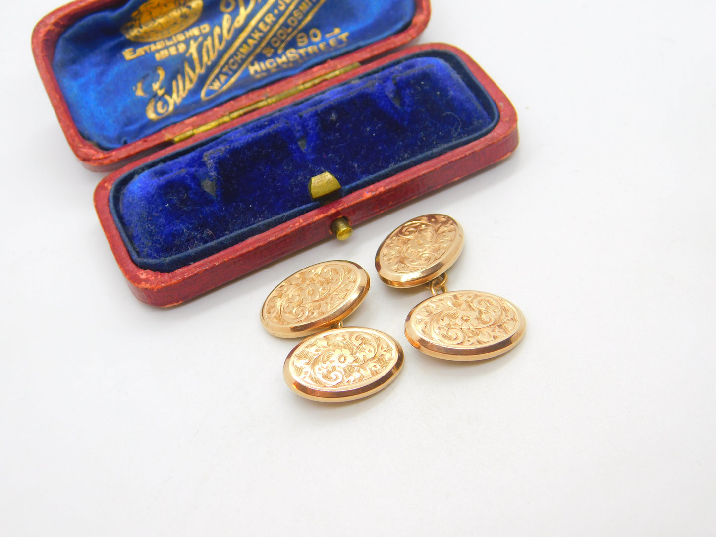 Edwardian 9ct Rose Gold Floral Pattern Gents Cufflinks 1902 Chester Antique