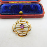 Edwardian 9ct Gold, Seed Pearl & Central Topaz Sweetheart Brooch c1910 Antique
