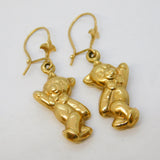 Pair of 9ct Yellow Gold Happy Teddy Bear Hook Earrings Vintage 2007 Sheffield