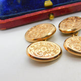 Edwardian 9ct Rose Gold Floral Pattern Gents Cufflinks 1902 Chester Antique