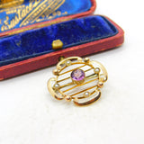 Edwardian 9ct Gold, Seed Pearl & Central Topaz Sweetheart Brooch c1910 Antique
