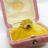 9ct Yellow Gold, Ruby & 0.2ct Diamond Band Ring 1987 London Vintage