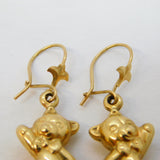 Pair of 9ct Yellow Gold Happy Teddy Bear Hook Earrings Vintage 2007 Sheffield