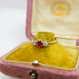 9ct Yellow Gold, Ruby & 0.2ct Diamond Band Ring 1987 London Vintage