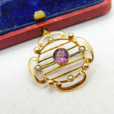 Edwardian 9ct Gold, Seed Pearl & Central Topaz Sweetheart Brooch c1910 Antique