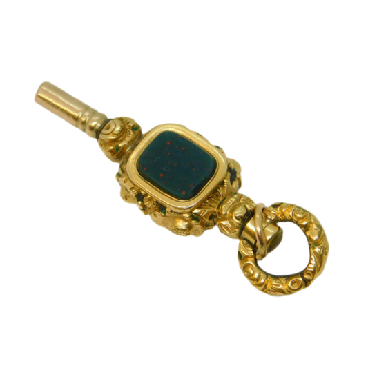 Victorian Yellow Metal, Bloodstone & Chalcedony Watch Key Antique c1860