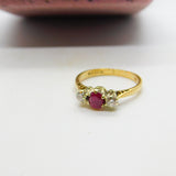 9ct Yellow Gold, Ruby & 0.2ct Diamond Band Ring 1987 London Vintage