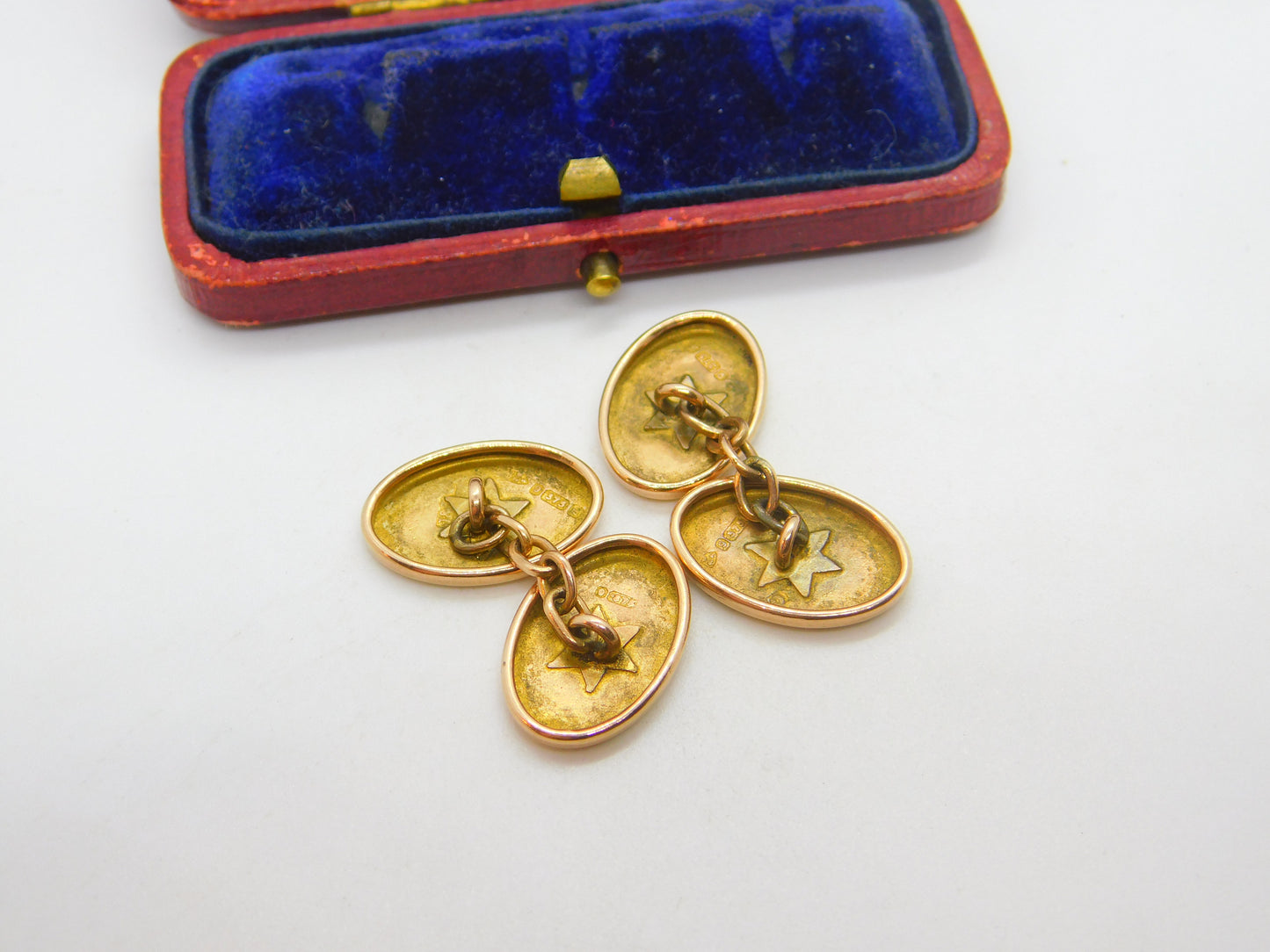 Edwardian 9ct Rose Gold Floral Pattern Gents Cufflinks 1902 Chester Antique